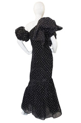 1980s Mr Blackwell Silk Eyelash Detail Gown