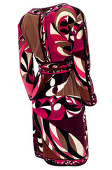 1960s Emilio Pucci Purple & Pink Curved Graphic Print Velvet Dress