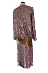 Documented 1982 Bill Blass Sequin & Beaded Dusty Purple, Gold & Silver Dress