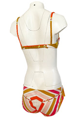 1968 Emilio Pucci Two Piece Pastel Colored Print Cotton Bikini Swimsuit