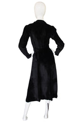 1920s Velvet Coat Dress w White Zipper