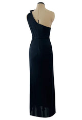 Versatile 1970s Loris Azzaro Multi Tie - One Shoulder or Halter - Black Jersey Dress