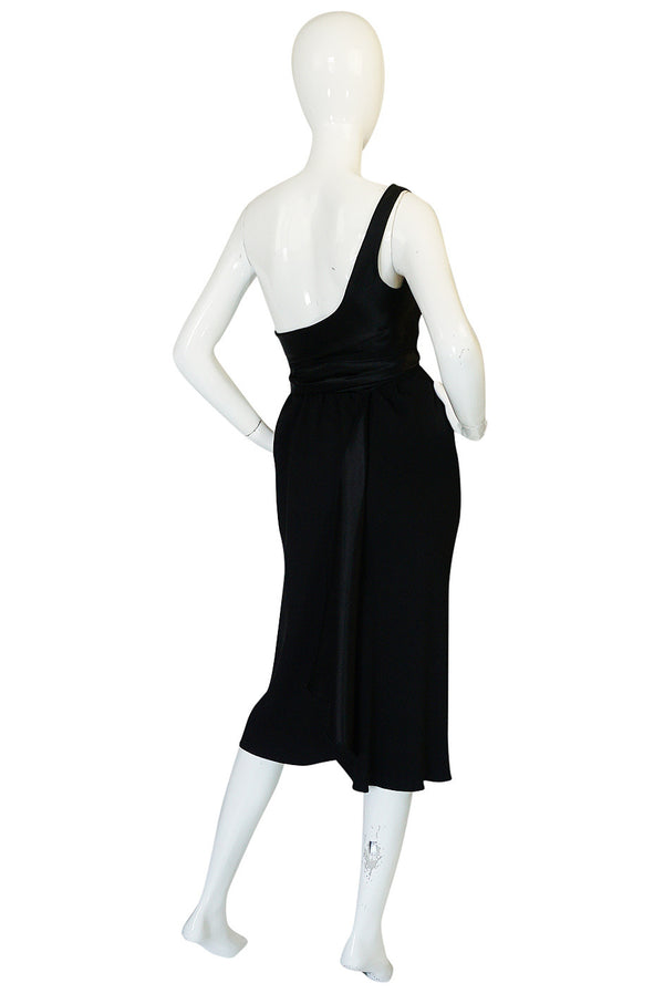 Documented Spring 1983 Halston Black One Shoulder Wrap Dress
