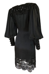 c.1988 Emanuel Ungaro Black Sequin Lace & Silk Satin Dress