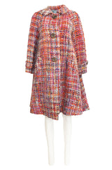 Early 1960s Christian Dior Pink & Coral Textured Weave Boucle Swing Coat