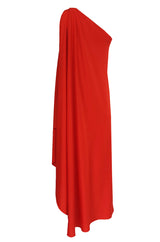 1978 Halston Iconic One Shoulder Red Draped Jersey Halston Dress