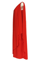 1978 Halston Iconic One Shoulder Red Draped Jersey Halston Dress