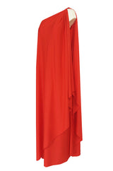 1978 Halston Iconic One Shoulder Red Draped Jersey Halston Dress