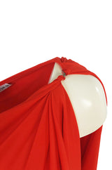1978 Halston Iconic One Shoulder Red Draped Jersey Halston Dress