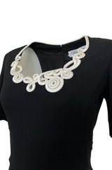 1990s Christian Dior Cord Detailed Black Dress w Numbered Label