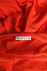 1978 Halston Iconic One Shoulder Red Draped Jersey Halston Dress
