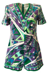Rare 1960s Emilio Pucci Terry Cloth Pale Purple & Green Print Playsuit