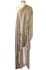 1990s John Galliano Gold Toned Silk w Fringe & Embroidery Couture Scarf