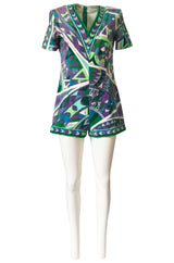 Rare 1960s Emilio Pucci Terry Cloth Pale Purple & Green Print Playsuit