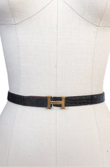 1974 Hermes Authentic Brown Crocodile and Gold H Belt