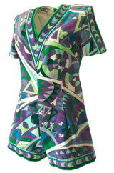Rare 1960s Emilio Pucci Terry Cloth Pale Purple & Green Print Playsuit