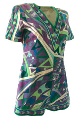 Rare 1960s Emilio Pucci Terry Cloth Pale Purple & Green Print Playsuit