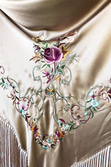 1990s John Galliano Gold Toned Silk w Fringe & Embroidery Couture Scarf