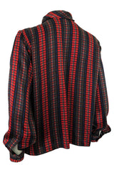 1970s Yves Saint Laurent Red Silk Silk Top w Tie Neck