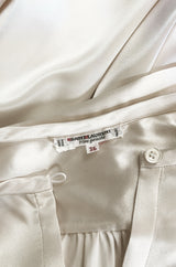 Luxurious 1970s Yves Saint Laurent Ivory Cream Silk Satin Tie Top Blouse