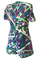 Rare 1960s Emilio Pucci Terry Cloth Pale Purple & Green Print Playsuit
