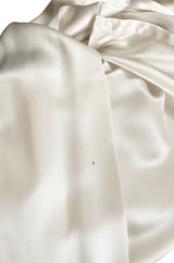 Luxurious 1970s Yves Saint Laurent Ivory Cream Silk Satin Tie Top Blouse