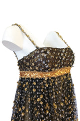 Fall 1968 James Galanos Couture Metallic Gold and Silver Detail on Net Dress