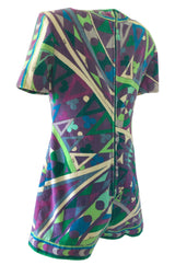 Rare 1960s Emilio Pucci Terry Cloth Pale Purple & Green Print Playsuit