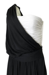 1980s Bill Blass Draped Black and White Jersey One Shoulder Dress