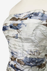 1950s Philip Hulitar Couture Floral Printed Silk Knife Pleated Dress