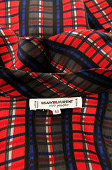 1970s Yves Saint Laurent Red Silk Silk Top w Tie Neck