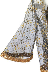 Fall 1968 James Galanos Couture Metallic Gold and Silver Detail on Net Dress