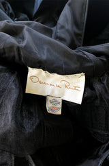 Fall 1981 Oscar de la Renta Blue Silk & Velvet Applique Dress w Pouf Sleeves