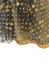 Fall 1968 James Galanos Couture Metallic Gold and Silver Detail on Net Dress