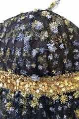 Fall 1968 James Galanos Couture Metallic Gold and Silver Detail on Net Dress