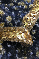 Fall 1968 James Galanos Couture Metallic Gold and Silver Detail on Net Dress