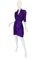 1980s Purple Parachute Silk Thierry Mugler Wrap Dress