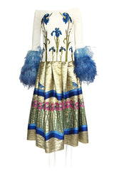 Spring 2018 Vivetta Floral Embroidery, Feather Cuff & Metallic Brocade Dress