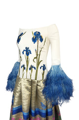 Spring 2018 Vivetta Floral Embroidery, Feather Cuff & Metallic Brocade Dress