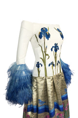 Spring 2018 Vivetta Floral Embroidery, Feather Cuff & Metallic Brocade Dress