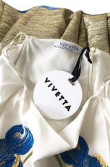 Spring 2018 Vivetta Floral Embroidery, Feather Cuff & Metallic Brocade Dress