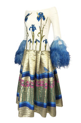 Spring 2018 Vivetta Floral Embroidery, Feather Cuff & Metallic Brocade Dress