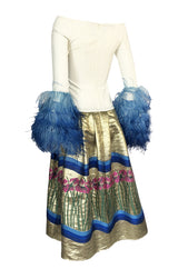 Spring 2018 Vivetta Floral Embroidery, Feather Cuff & Metallic Brocade Dress