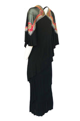 1970-1974 Janice Wainwright Embroidery & Sequin Tiered Jersey Cape Dress