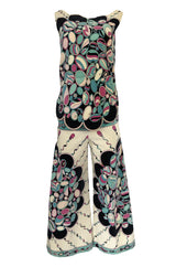 1960s Emilio Pucci Scalloped Edge Tunic & Wide Pant Printed Velvet Set