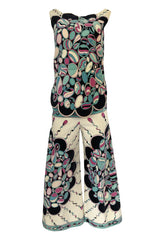 1960s Emilio Pucci Scalloped Edge Tunic & Wide Pant Printed Velvet Set