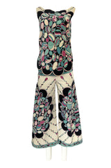 1960s Emilio Pucci Scalloped Edge Tunic & Wide Pant Printed Velvet Set