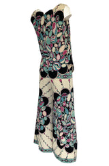 1960s Emilio Pucci Scalloped Edge Tunic & Wide Pant Printed Velvet Set
