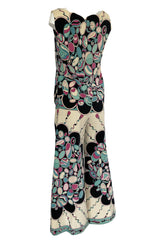 1960s Emilio Pucci Scalloped Edge Tunic & Wide Pant Printed Velvet Set