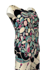 1960s Emilio Pucci Scalloped Edge Tunic & Wide Pant Printed Velvet Set